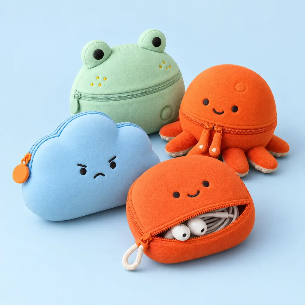 Four WOVARK character zip pouches