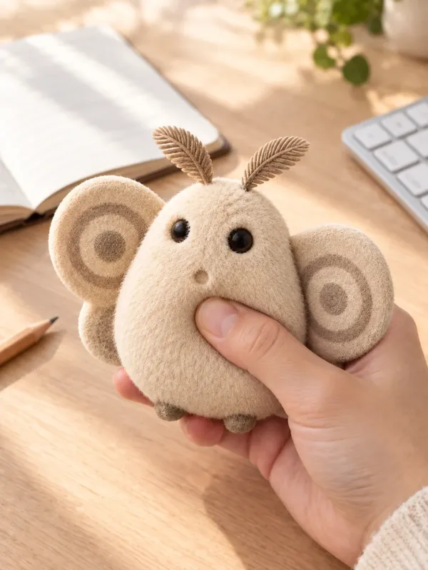 Mabel the Moth on a desk