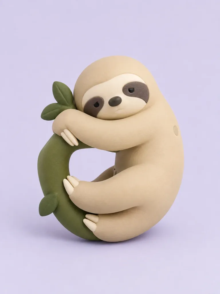Sulky Sloth in Putty, front view