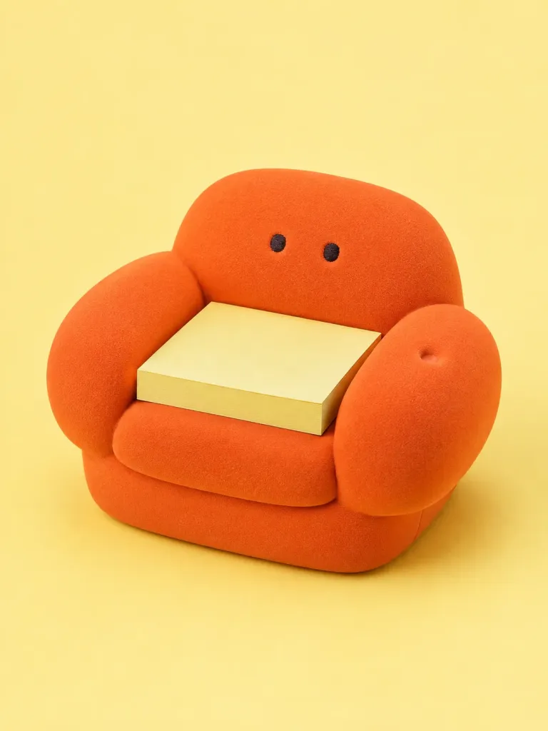 Sticky Note Sofa in Tangerine, front view