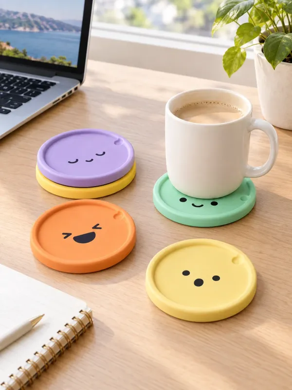 Coaster Crew — Set of 4 on a desk