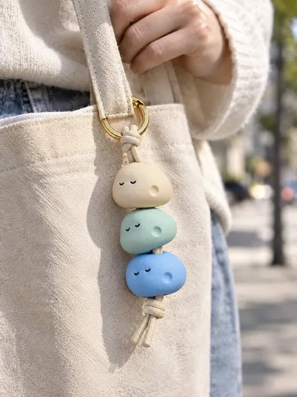 Pebble Trio Charm on a desk