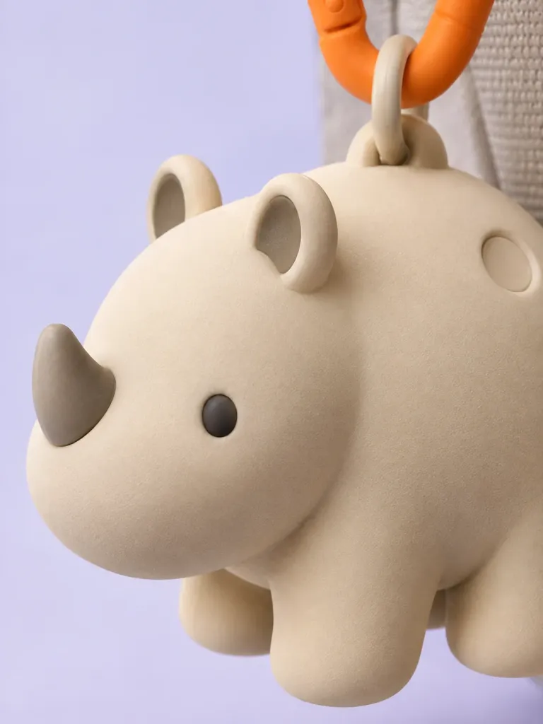 Rhino Carabiner Charm, close-up of the surface and dent