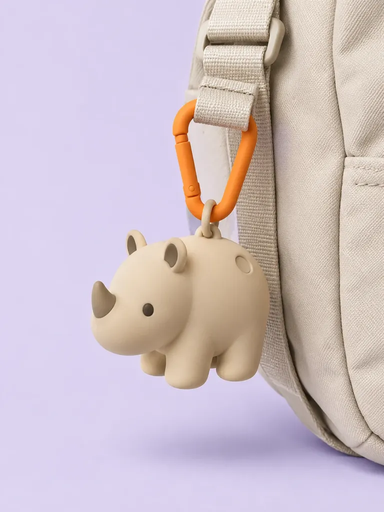 Rhino Carabiner Charm in Putty, front view