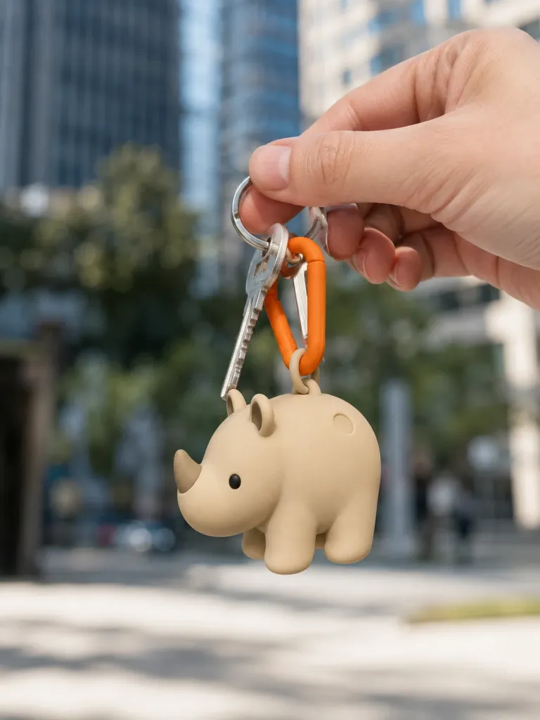 Rhino Carabiner Charm on a desk