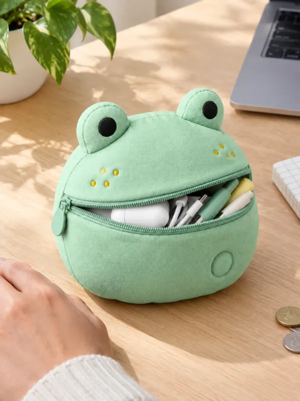 Frog Mouth Pouch on a desk