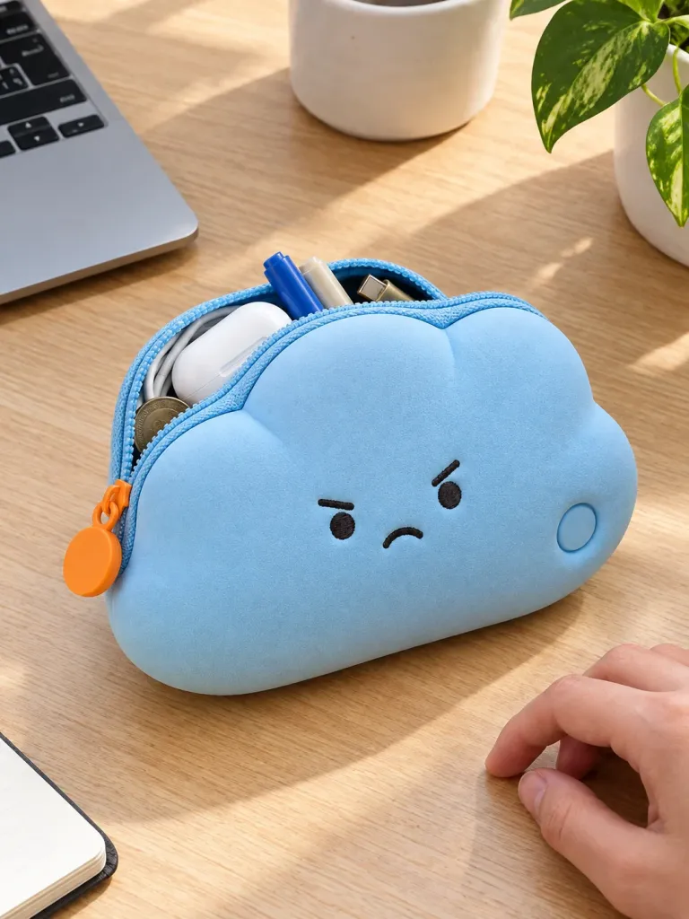 Cloud Coin Pouch on a desk