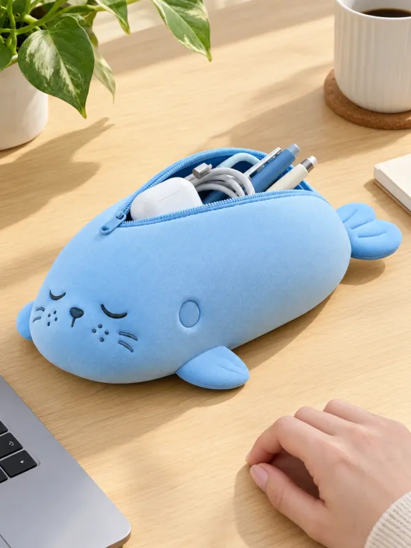 Seal Glasses Pouch on a desk