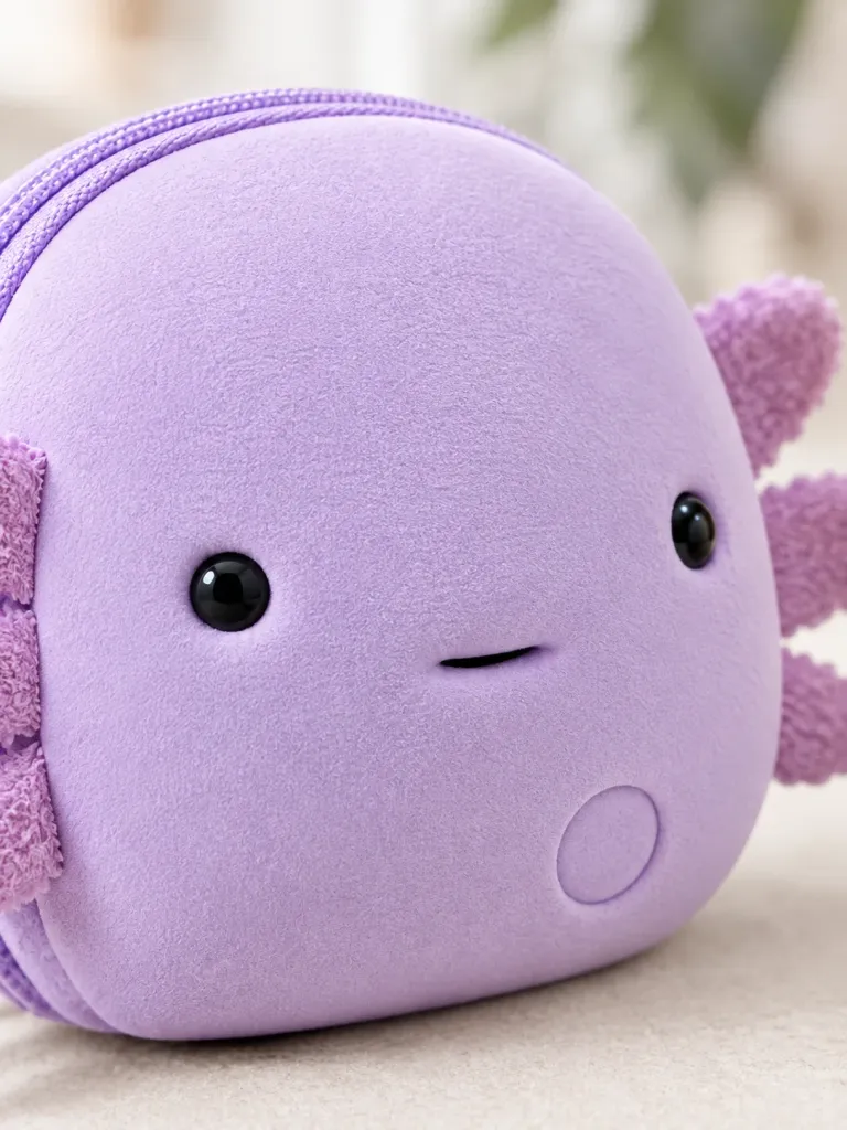 Pouch Pair: Axolotl & Snail — Set of 2, close-up of the surface and dent